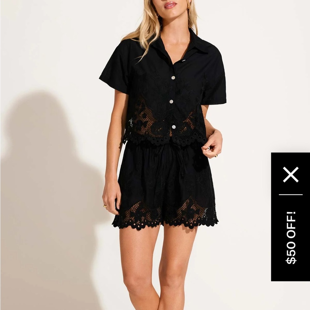 Vitamin A Black Lace-Trim Short Pajama Set